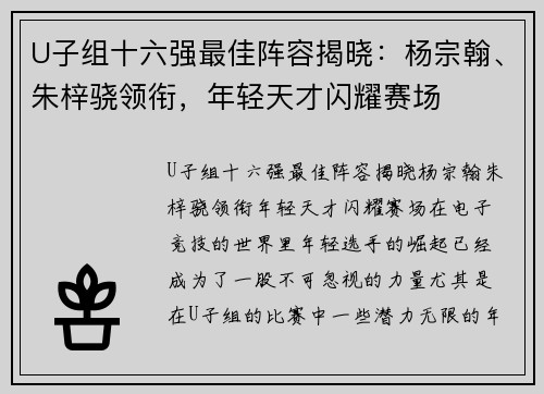 U子组十六强最佳阵容揭晓：杨宗翰、朱梓骁领衔，年轻天才闪耀赛场