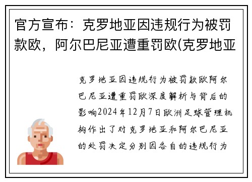 官方宣布：克罗地亚因违规行为被罚款欧，阿尔巴尼亚遭重罚欧(克罗地亚巴尔耶纳克岛)